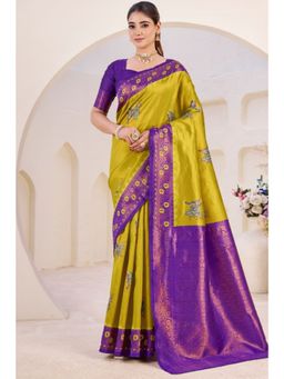 SGF11 - Olive Zari Woven Kanjivaram Soft Silk Saree with Unstitched Blouse