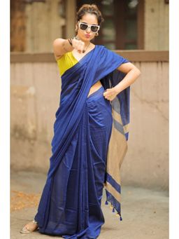 SGF11 - Dark Blue Pure Cotton Solid Soft Silk Saree with Unstitched Blouse