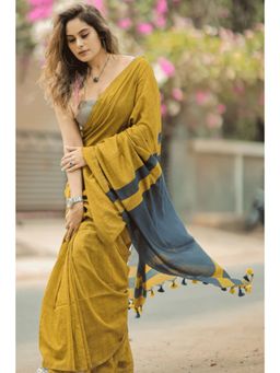 SGF11 - Olive Pure Cotton Solid Soft Silk Saree with Unstitched Blouse