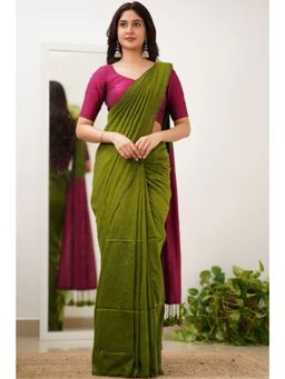 SGF11 - Green and Pink Handloom Cotton Soft Silk Saree with Unstitched Blouse