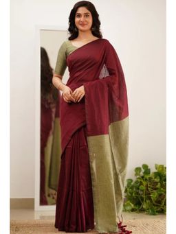 SGF11 - Maroon and Grey Handloom Cotton Soft Silk Saree with Unstitched Blouse