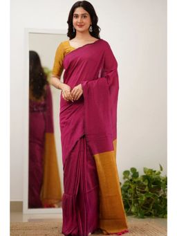 SGF11 - Rani Pink and Mustard Handloom Cotton Soft Silk Saree with Unstitched Blouse
