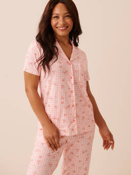 La Vie En Rose - Pink Floral Gingham Print Super Soft Button-Down Shirt
