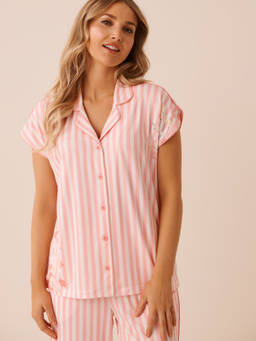 La Vie En Rose - Pink Floral Stripe Print Super Soft Button-Down Shirt