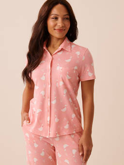 La Vie En Rose - Pink Goose Print Button-Down Shirt