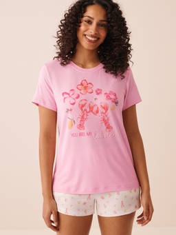 La Vie En Rose - Pink Lobster Floral Print Super Soft T-Shirt