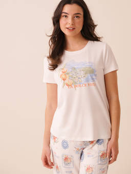 La Vie En Rose - White Dolce Vita Print Super Soft T-Shirt