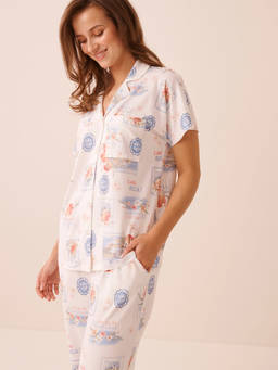 La Vie En Rose - White Dolce Vita Print Super Soft Button-Down Shirt