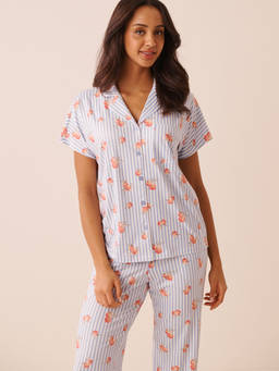 La Vie En Rose - White and Stripe Print Super Soft Button-Down Shirt