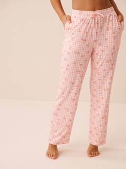 La Vie En Rose - Pink Floral Gingham Print Super Soft Pajama