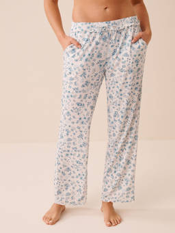 La Vie En Rose - White Floral Print Ruffle Hem Pointelle Pajama