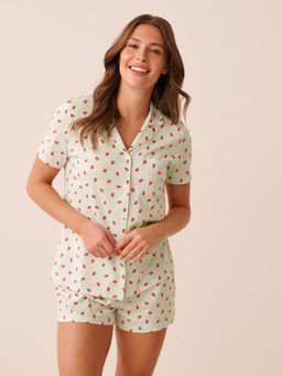 La Vie En Rose - Green Ladybug Print Shirt with Shorts