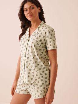 La Vie En Rose - Green Kiwi Print Shirt with Shorts