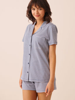 La Vie En Rose - Blue Stripe Print Shirt with Shorts