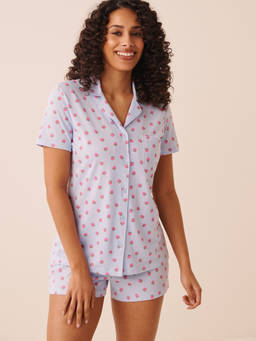 La Vie En Rose - Lavender Raspberry Print Shirt with Shorts