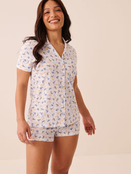 La Vie En Rose - White Lemon Gingham Print Shirt with Shorts