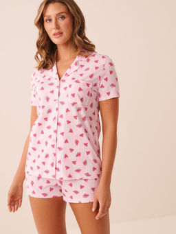 La Vie En Rose - Pink Watermelon Print Shirt with Shorts