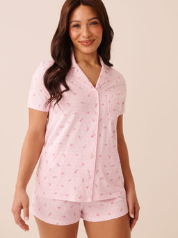 La Vie En Rose - Pink Floral Print Shirt with Shorts