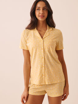 La Vie En Rose - Yellow Daisy Print Shirt with Shorts