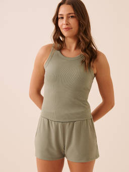 La Vie En Rose - Green Ribbed Cotton Camisole with Shelf Bra