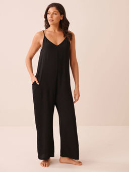La Vie En Rose - Black Wide Leg Crinkle Jumpsuit