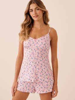 La Vie En Rose - Pink Bloom and Berry Print Soft Jersey Camisole