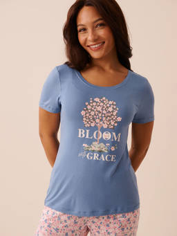 La Vie En Rose - Blue Floral Print Soft Jersey T-Shirt