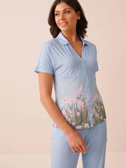 La Vie En Rose - Blue Flower Field Print Button-Down Shirt