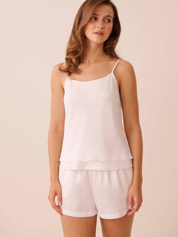 La Vie En Rose - White Satin and Chiffon Camisole with Beaded Straps