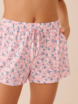 La Vie En Rose - Pink Bloom and Berry Print Soft Jersey Shorts