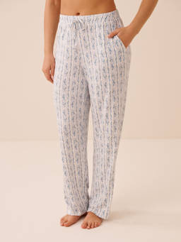 La Vie En Rose - White Floral Print Soft Jersey Pajama