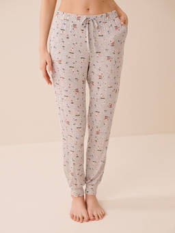 La Vie En Rose - Grey Chicken Print Soft Jersey Jogger Pajama