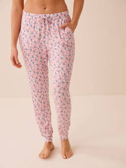 La Vie En Rose - Pink Bloom and Berry Print Soft Jersey Jogger Pajama