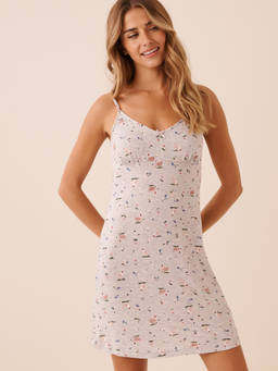 La Vie En Rose - Grey Chicken Print Soft Jersey Night Dress