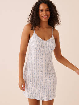 La Vie En Rose - White Floral Print Soft Jersey Night Dress