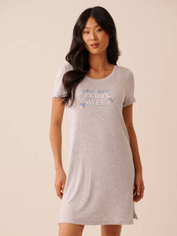 La Vie En Rose - Grey Berry Print Soft Jersey Short Sleeve Sleepshirt