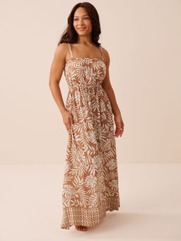 La Vie En Rose - Brown Tropical Gauze Maxi Dress