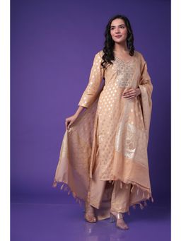 Zari Jaipur - Silk Blend Kurta with Pant & Dupatta- Cream (Set of 3)