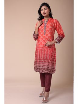 Zari Jaipur - Silk Blend Kurta with Pant- Orange (Set of 2)