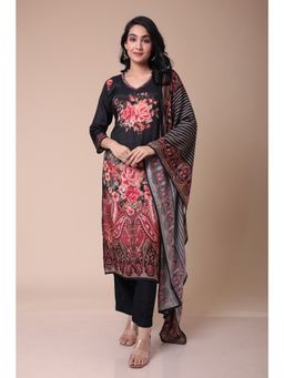 Zari Jaipur - Silk Blend Kurta with Pant & Dupatta- Black (Set of 3)