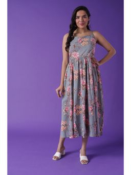 Zari Jaipur - Cotton Woven Dress with Print- Grey