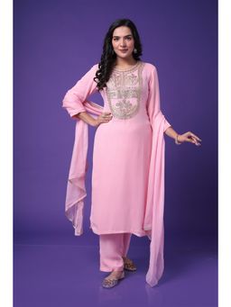 Zari Jaipur - Kurta with Pant & Dupatta- Pink (Set of 3)