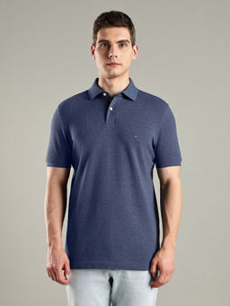 Tommy Hilfiger - Men Navy Blue Solid Regular Fit Cotton Polo T-Shirt