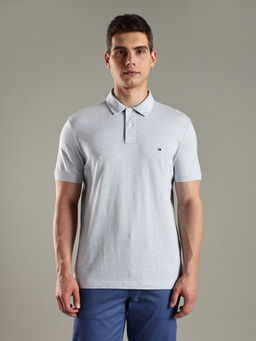 Tommy Hilfiger - Men Grey Solid Regular Fit Cotton Polo T-Shirt