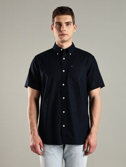 Tommy Hilfiger - Navy Blue Solid Regular Fit Linen Shirt