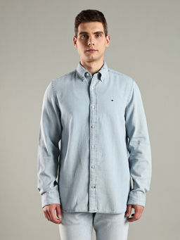 Tommy Hilfiger - Men Blue Solid Regular Fit Cotton Shirt