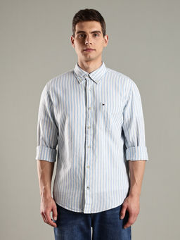 Tommy Hilfiger - Men Blue Striped Regular Fit Linen Shirt