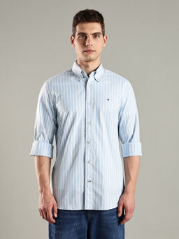 Tommy Hilfiger - Men Blue Striped Regular Fit Cotton Shirt
