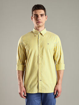 Tommy Hilfiger - Men Yellow Striped Regular Fit Cotton Shirt