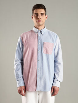 Tommy Hilfiger - Men Blue Colorblocked Relaxed Fit Cotton Shirt